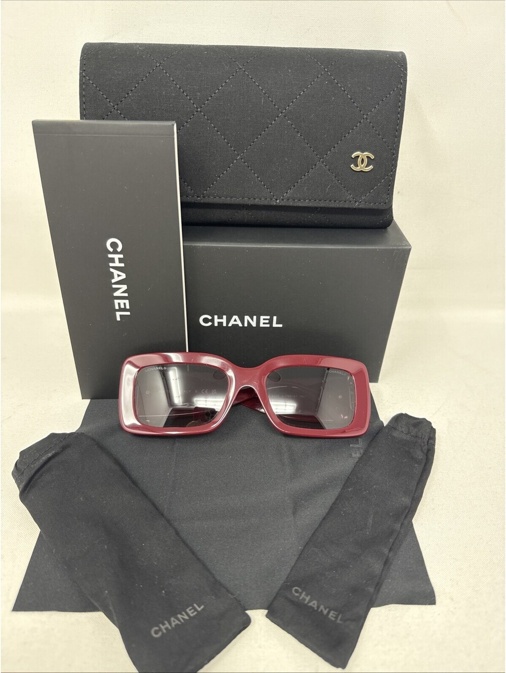 CHANEL 5534  Red  Rectangle Frame Sunglasses  Dark Gradient Lens - Authentic NIB